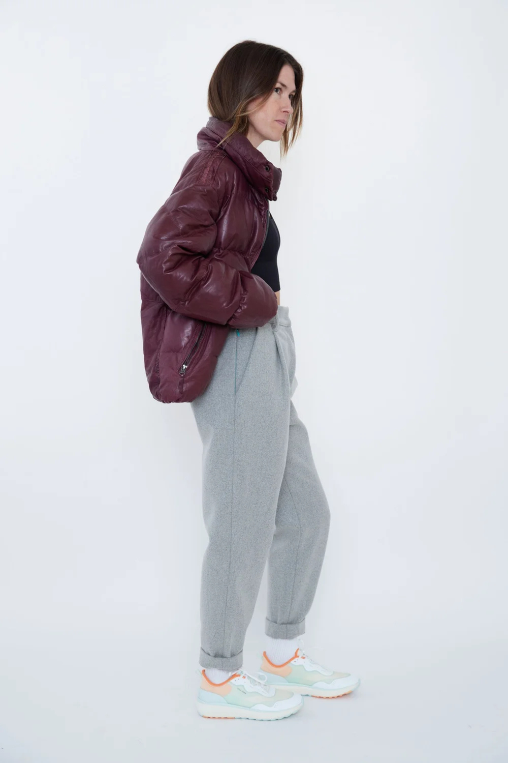 Leona Light Gray High-Waist Tailored Chino Stylish Pants