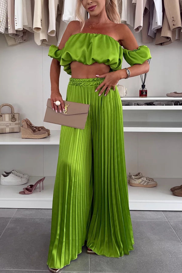 Jorie Off-Shoulder Pleated Wide-Leg Set
