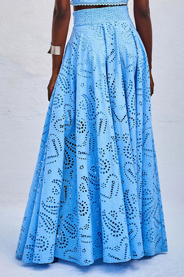 Embroidered Two-Piece Set with Long High-Waist Pocket Skirt