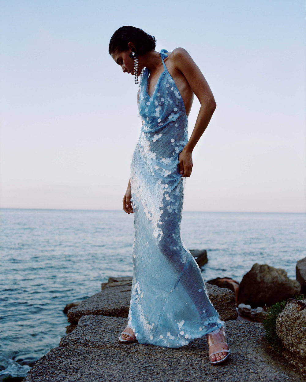 Naline Sequin Halter Maxi Dress