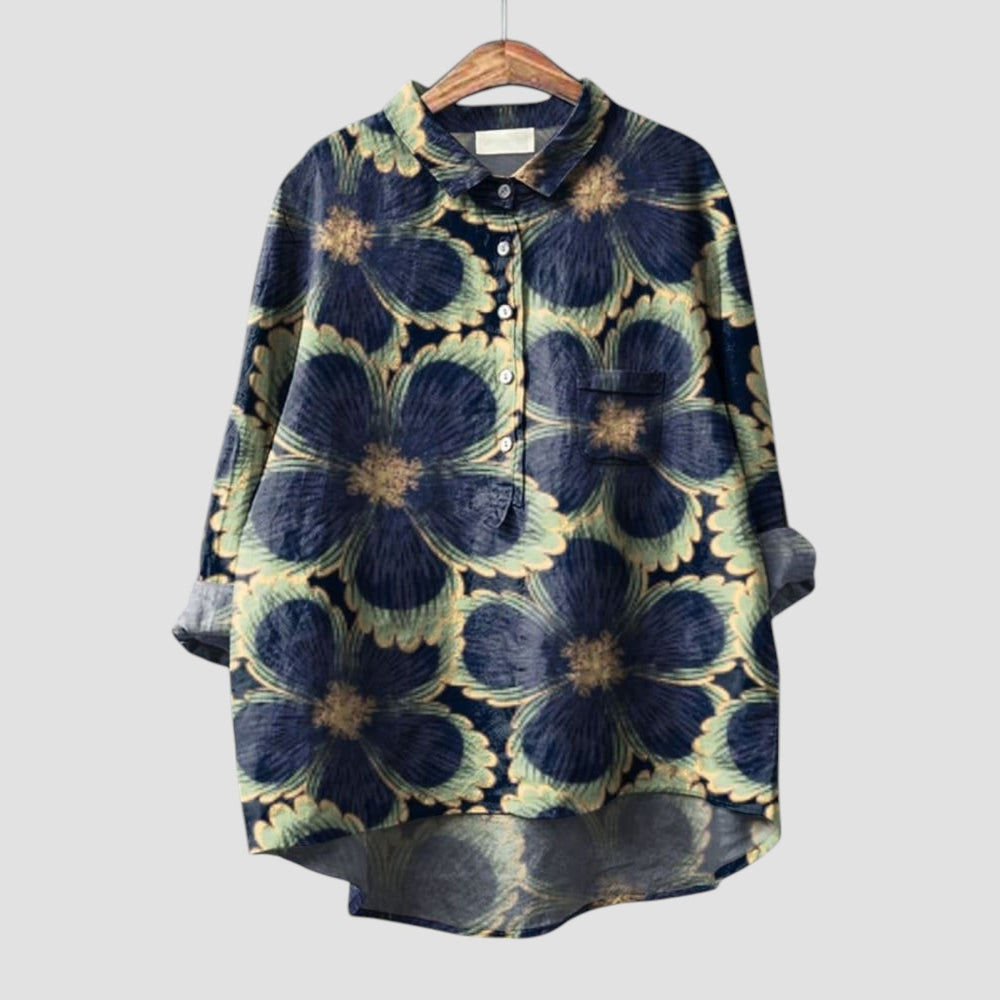 Adelina Bold Print Relaxed-Fit Linen Button-Up Shirt