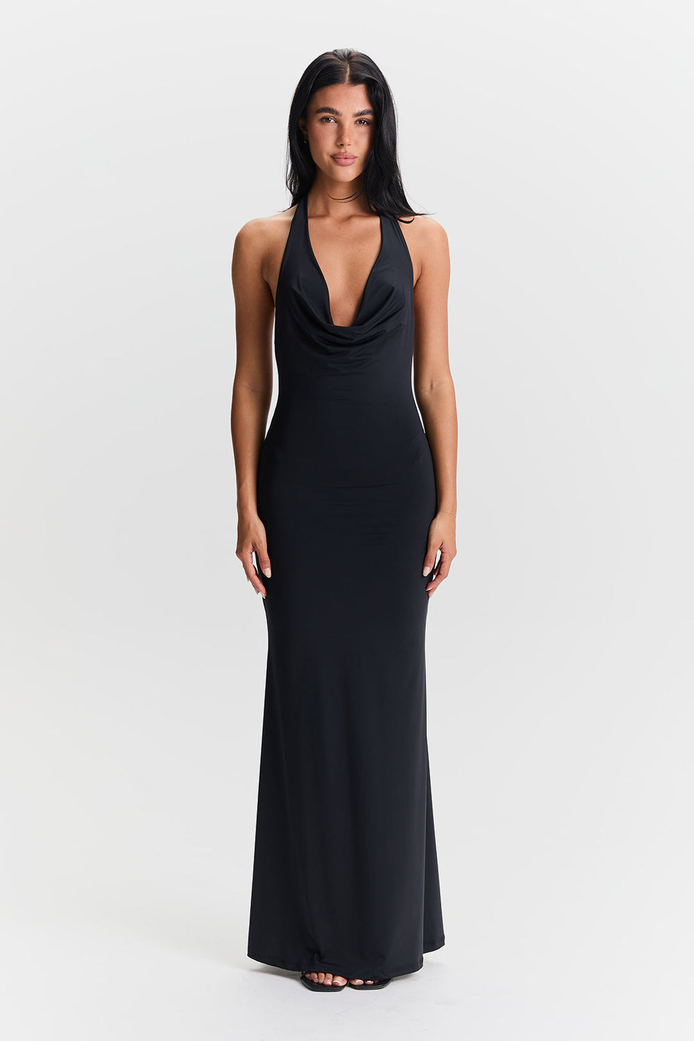 Valeria Waterfall-Neckline Maxi Dress