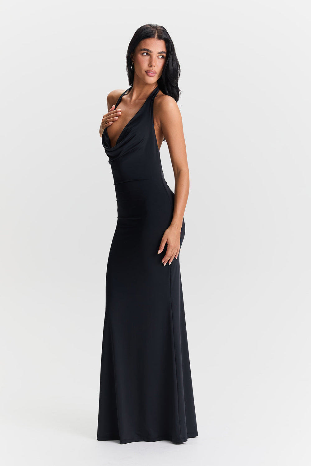 Valeria Waterfall-Neckline Maxi Dress