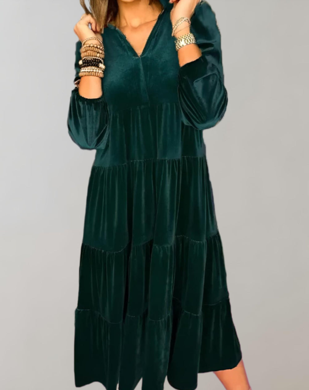 Jade Relaxed Velvet V-Neck Dress