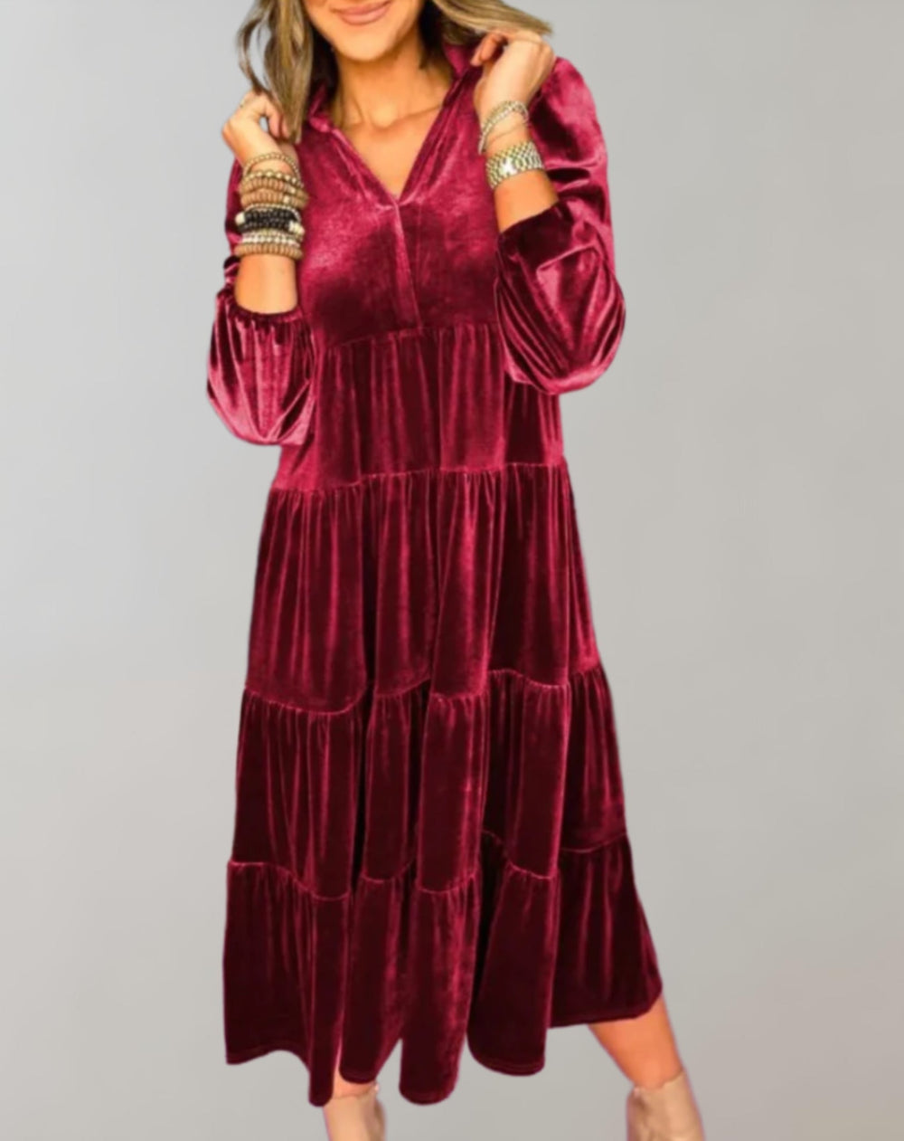 Jade Relaxed Velvet V-Neck Dress