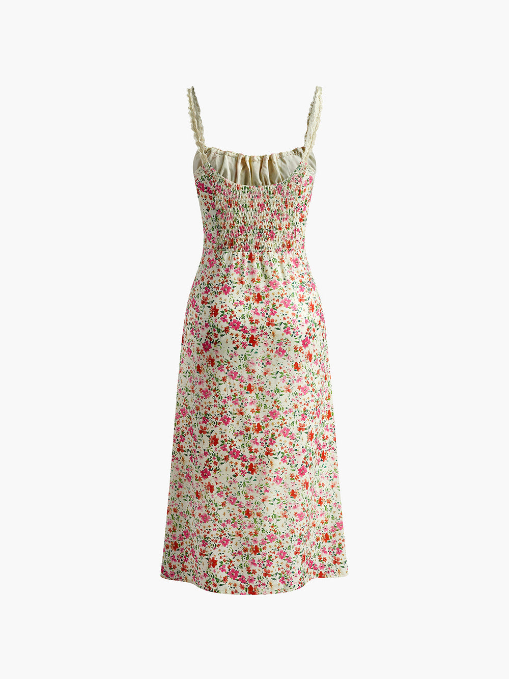 Floral Print Sleeveless Midi Dress with Lace Detail