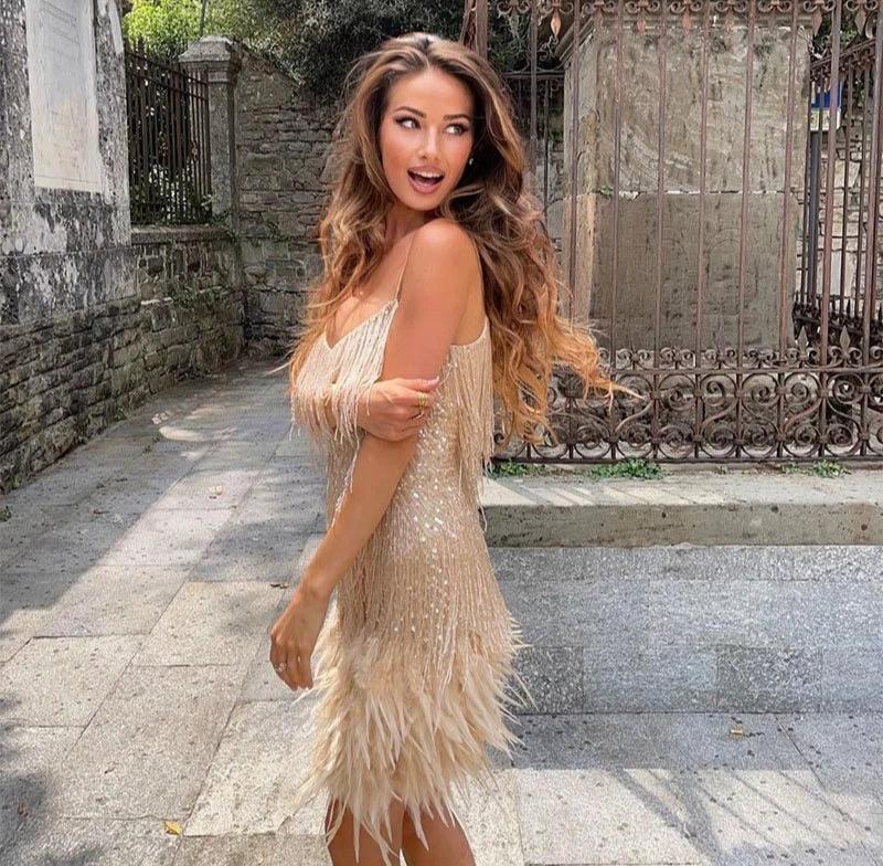 Sorvaya Stretch Polyester Feather Dress