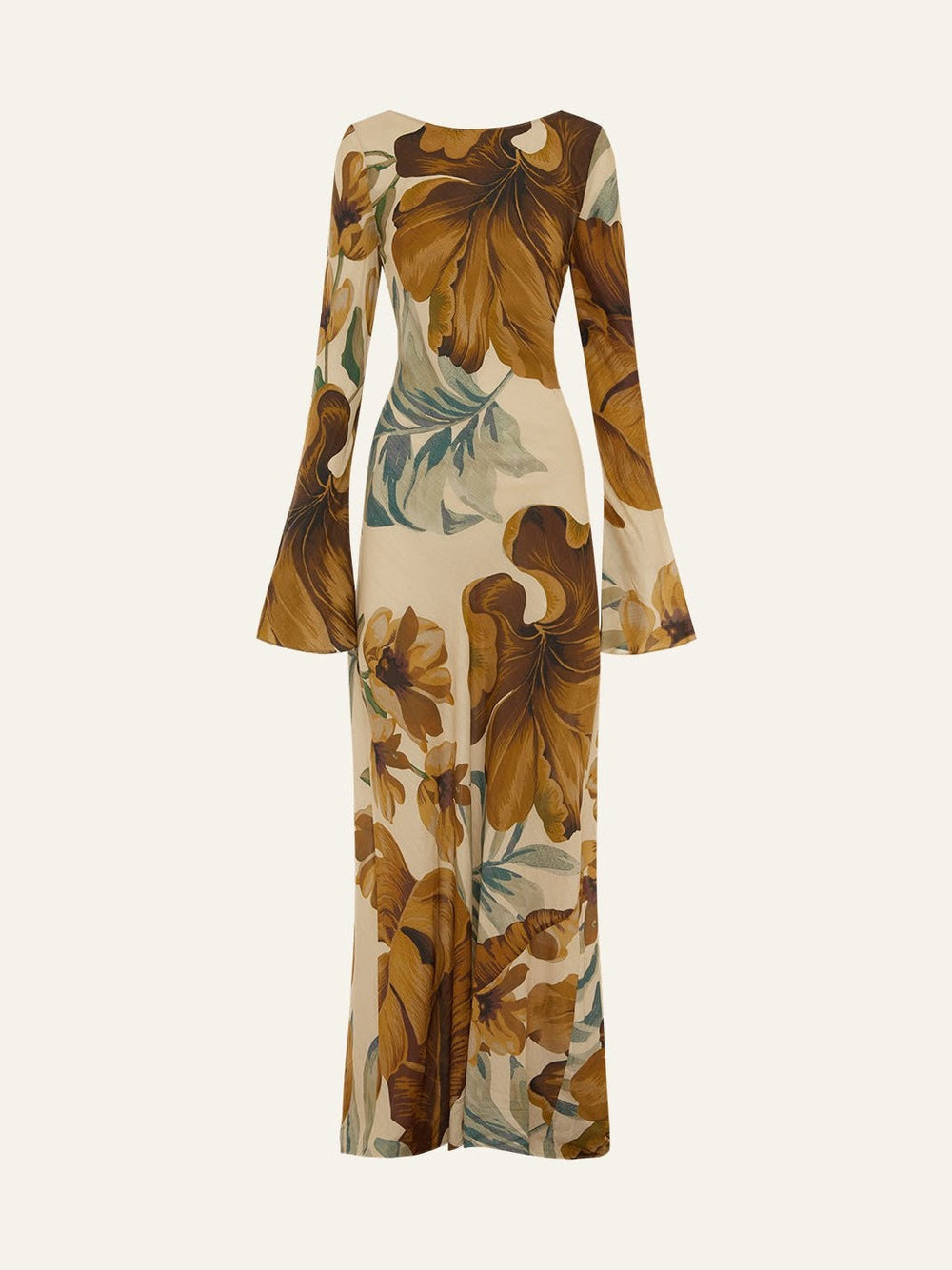 Botanical Print Puff-Sleeve Lined Maxi Dress for Events