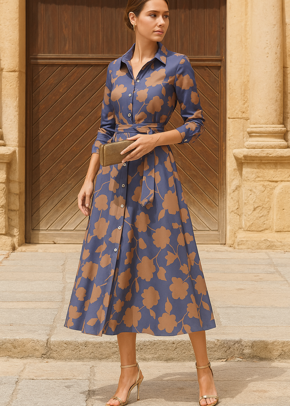 Mia Floral Button Midi Dress