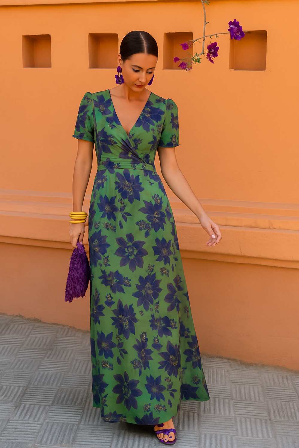 Zoé Printed Midi V-Neck Dress