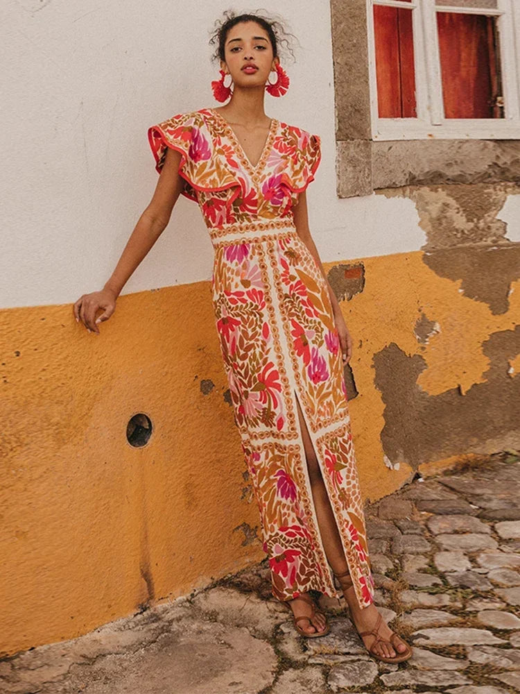 Vintage Maxi Dress with Statement Sleeves
