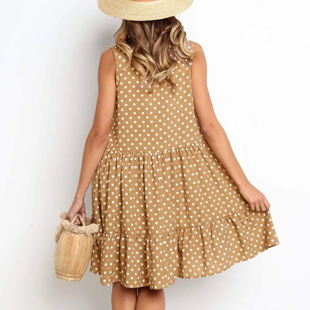 Roan Playful Polka-Dot Ruffle Chiffon Summer Dress