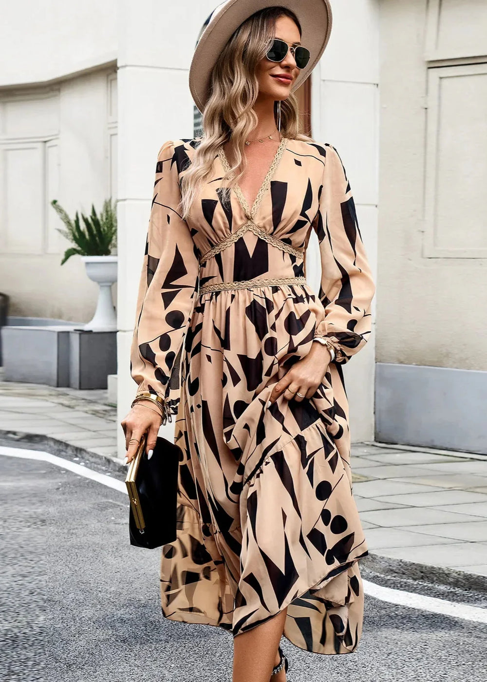 Lara Flattering Floral Print V-Neck Dress for Spring Summer
