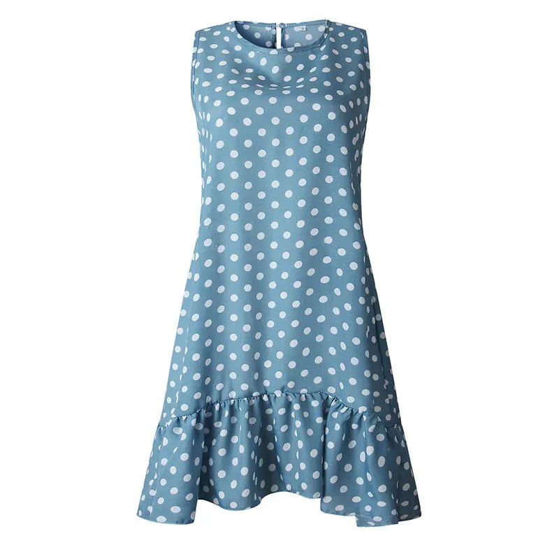 Roan Playful Polka-Dot Ruffle Chiffon Summer Dress