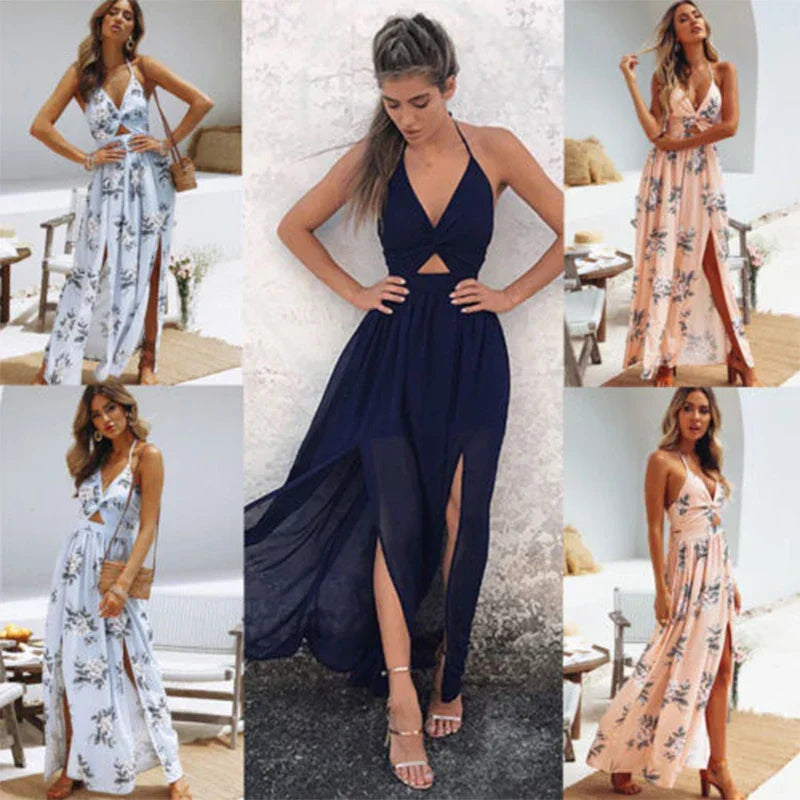 Sierra Boho Floral Maxi Halter Dress