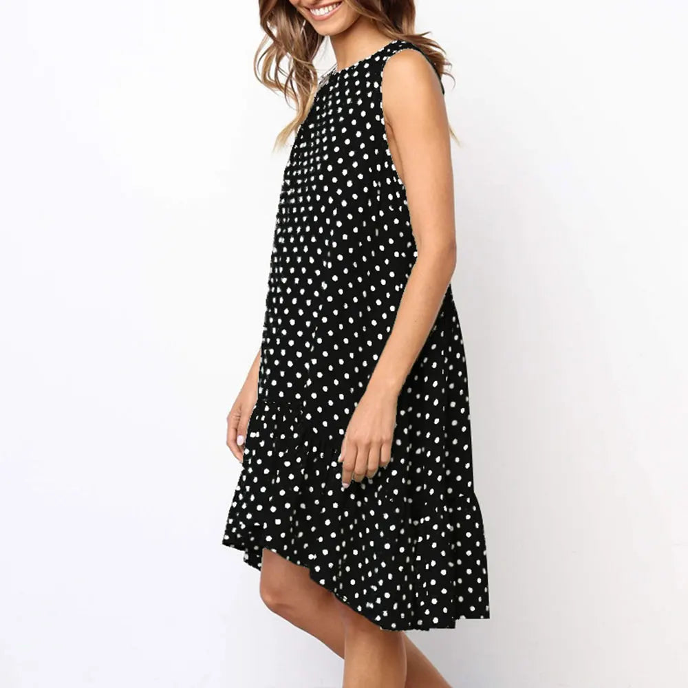 Roan Playful Polka-Dot Ruffle Chiffon Summer Dress