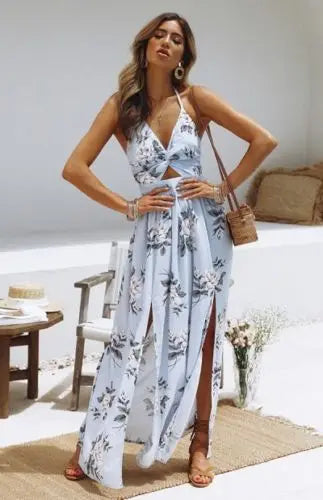 Sierra Boho Floral Maxi Halter Dress