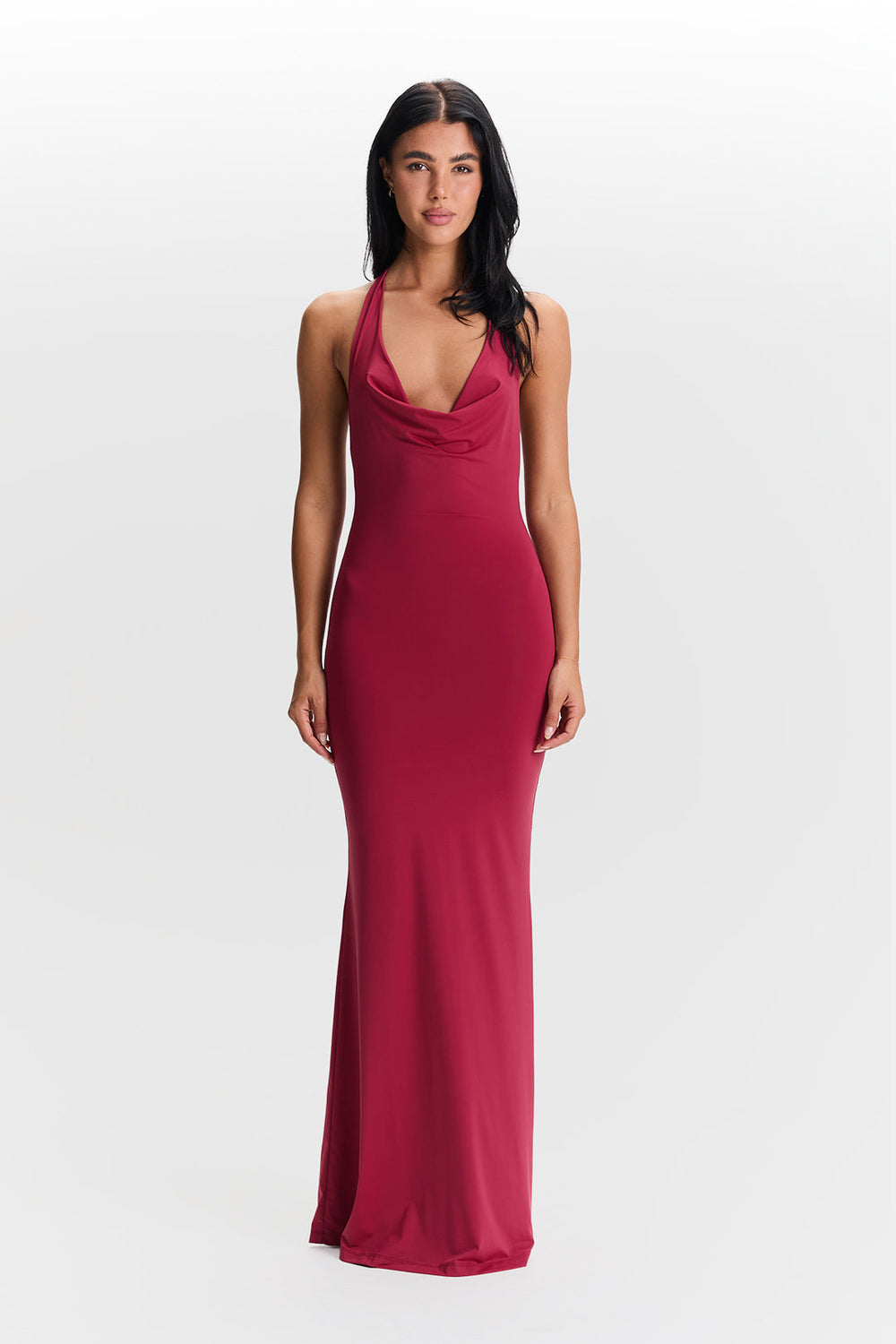 Valeria Waterfall-Neckline Maxi Dress