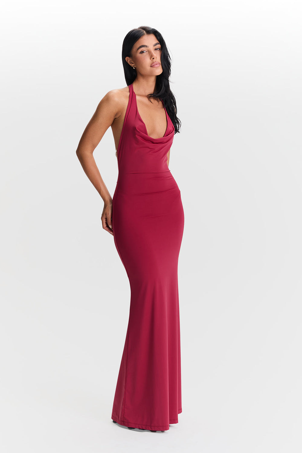 Valeria Waterfall-Neckline Maxi Dress