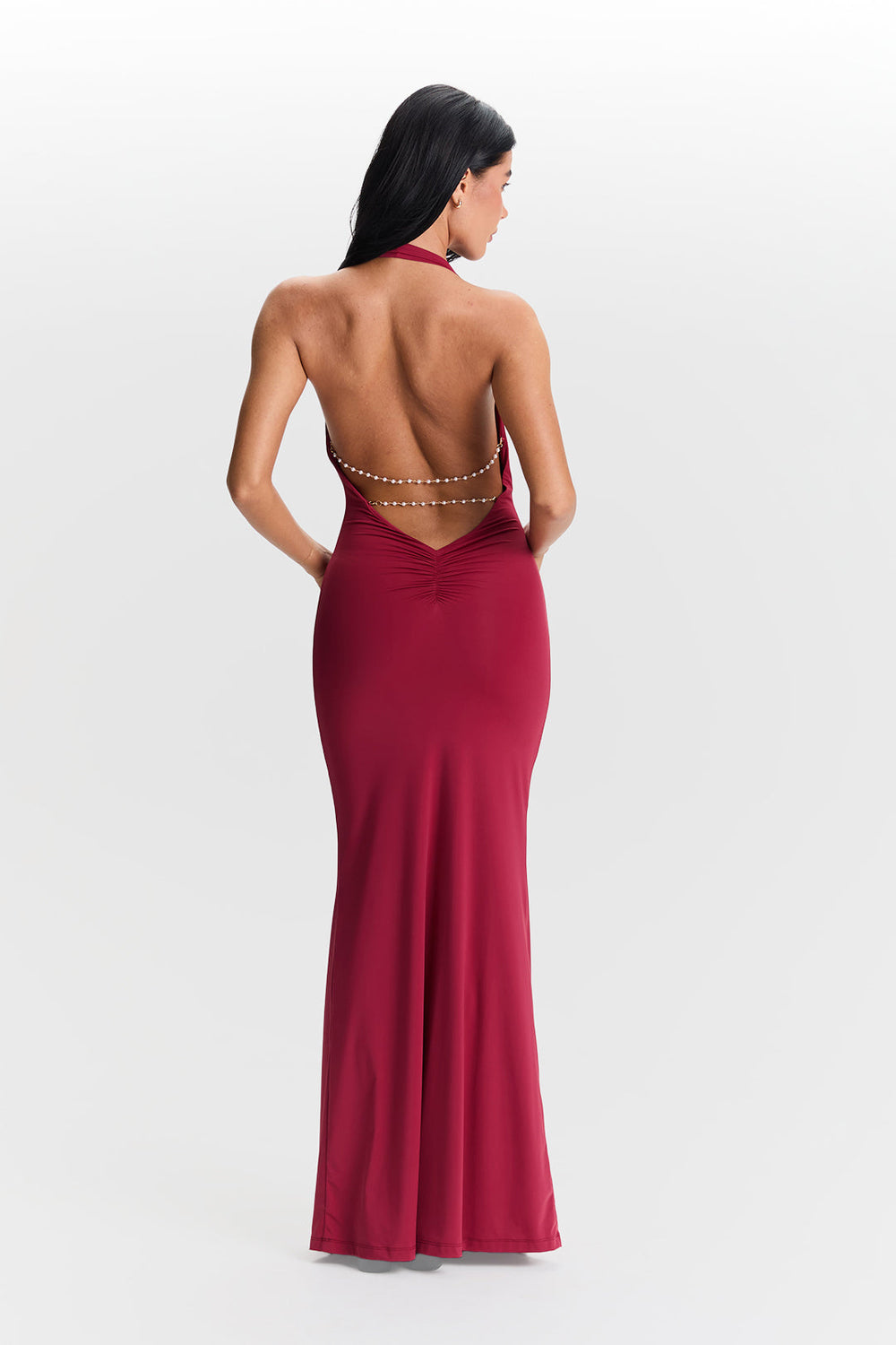 Valeria Waterfall-Neckline Maxi Dress