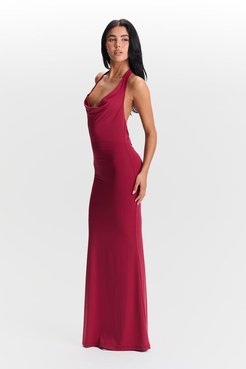 Valeria Waterfall-Neckline Maxi Dress