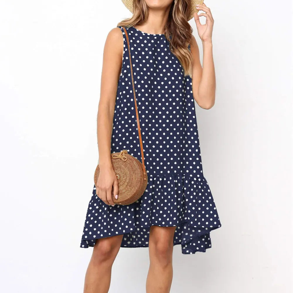 Roan Playful Polka-Dot Ruffle Chiffon Summer Dress