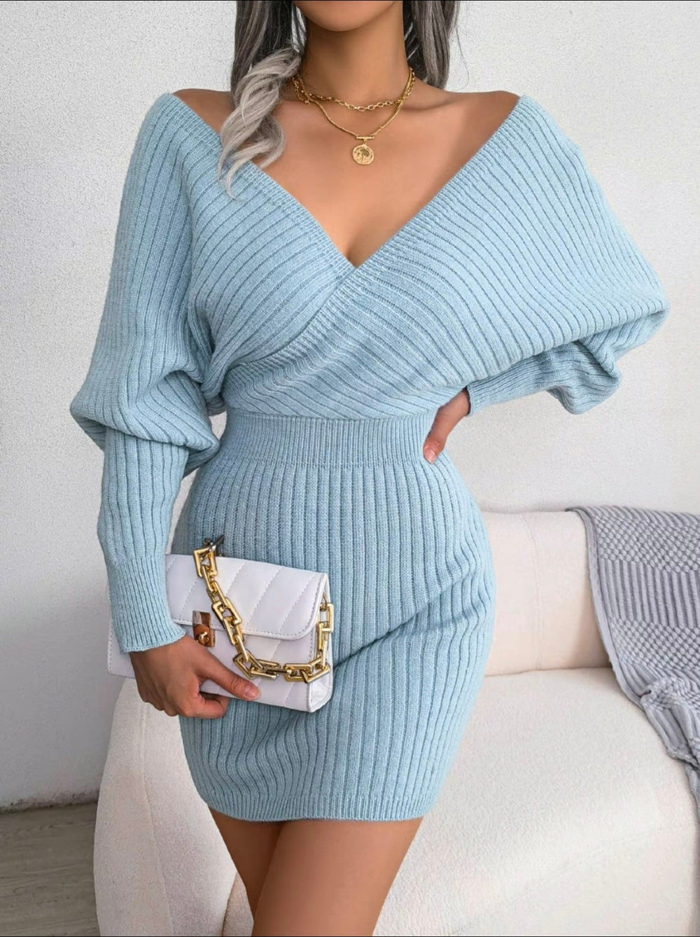 Chloe V-Neck Knit Dress