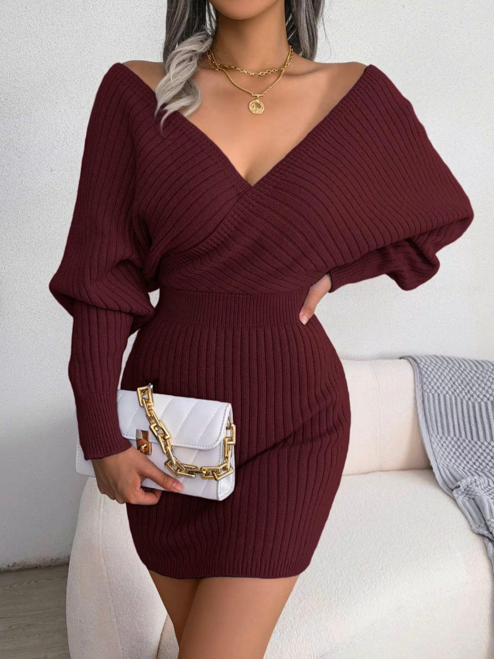 Chloe V-Neck Knit Dress