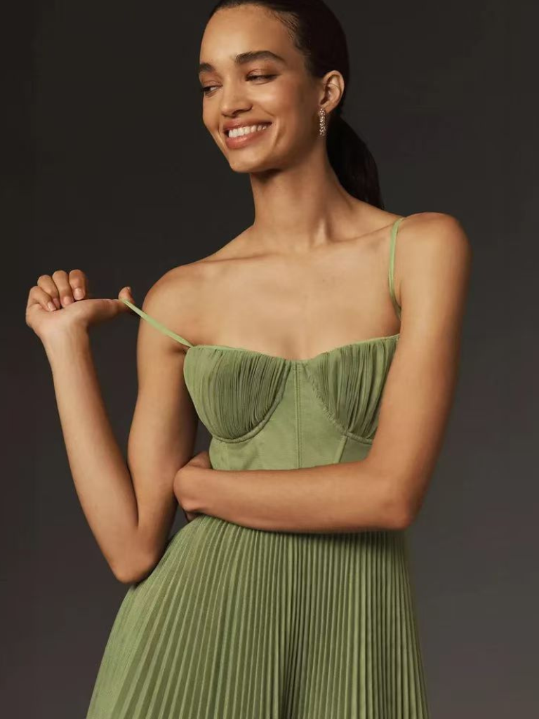 Jasira Romantic Pleated Bustier Maxi Dress