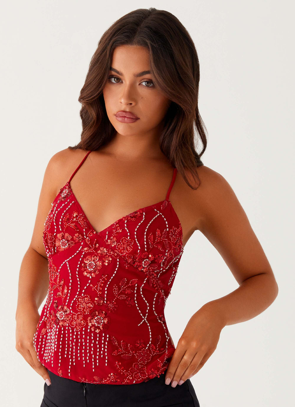 Faelina Sparkling Sequin Party Sleeveless Cami Tank Top