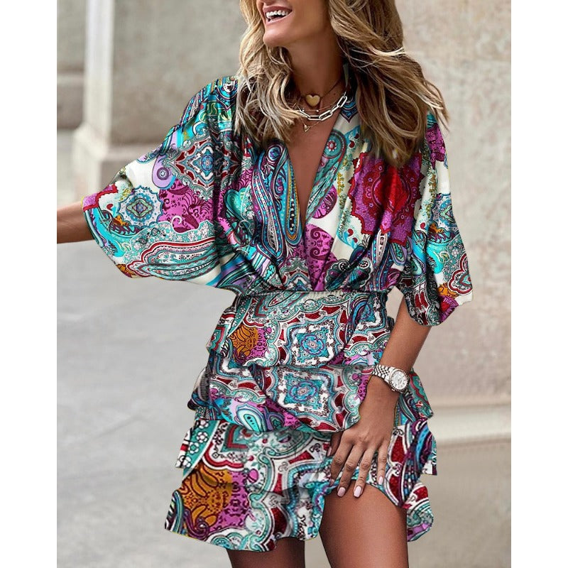 Soraya Elegant Floral Print Dress with Elastic Waist