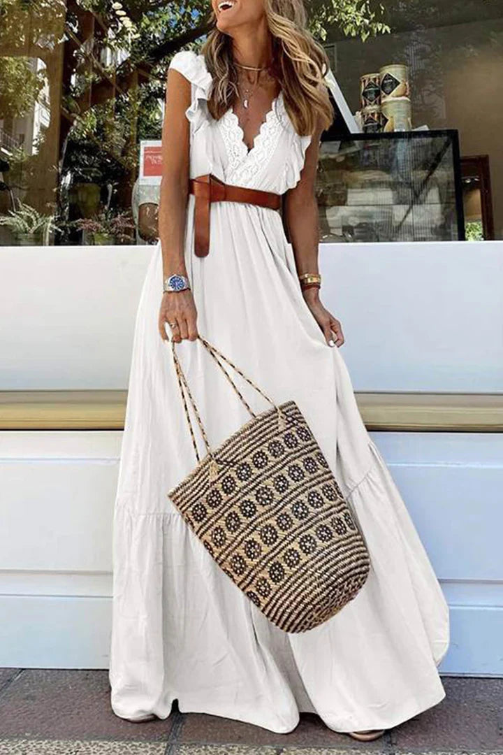 Blanca Lace V-Neck Ruffle Maxi Dress for Occasions