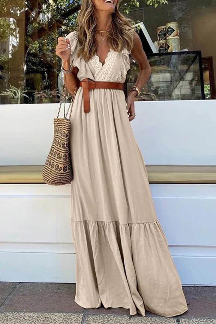Blanca Lace V-Neck Ruffle Maxi Dress for Occasions