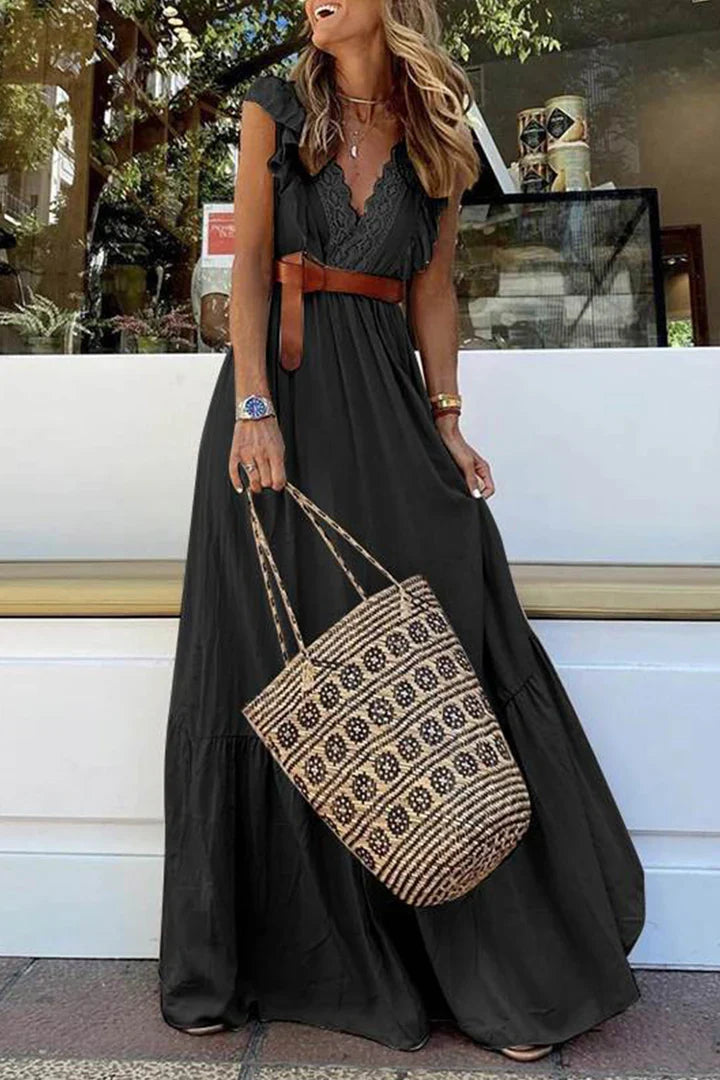 Blanca Lace V-Neck Ruffle Maxi Dress for Occasions