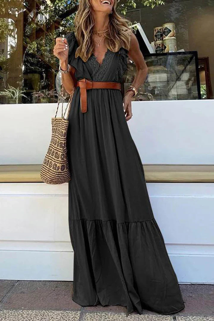 Blanca Lace V-Neck Ruffle Maxi Dress for Occasions
