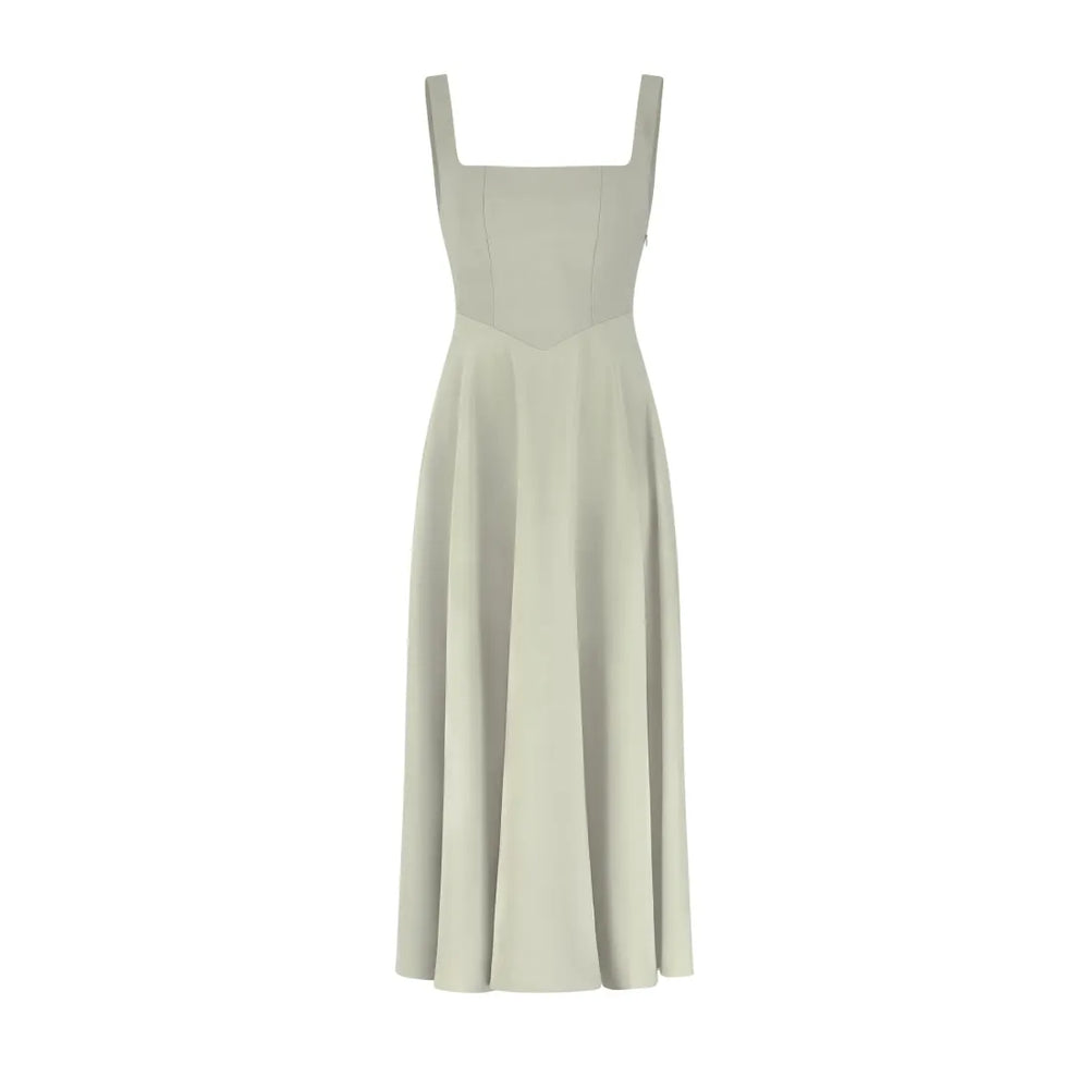 Yara-Belle High-Waist Square-Neck Midi Dress