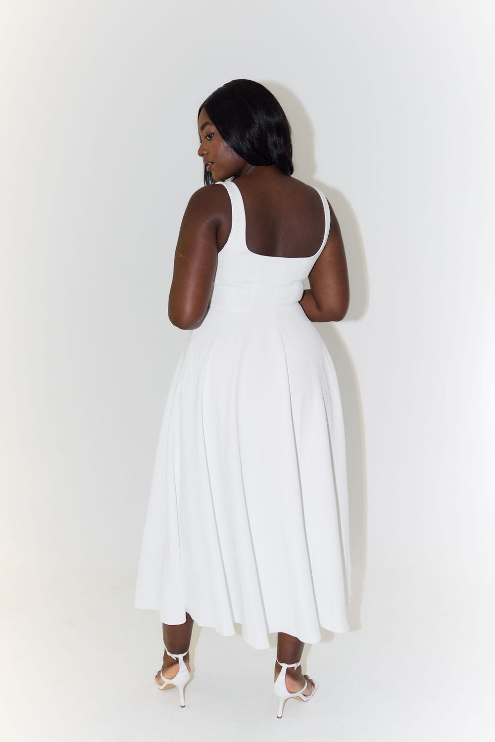 Yara-Belle High-Waist Square-Neck Midi Dress