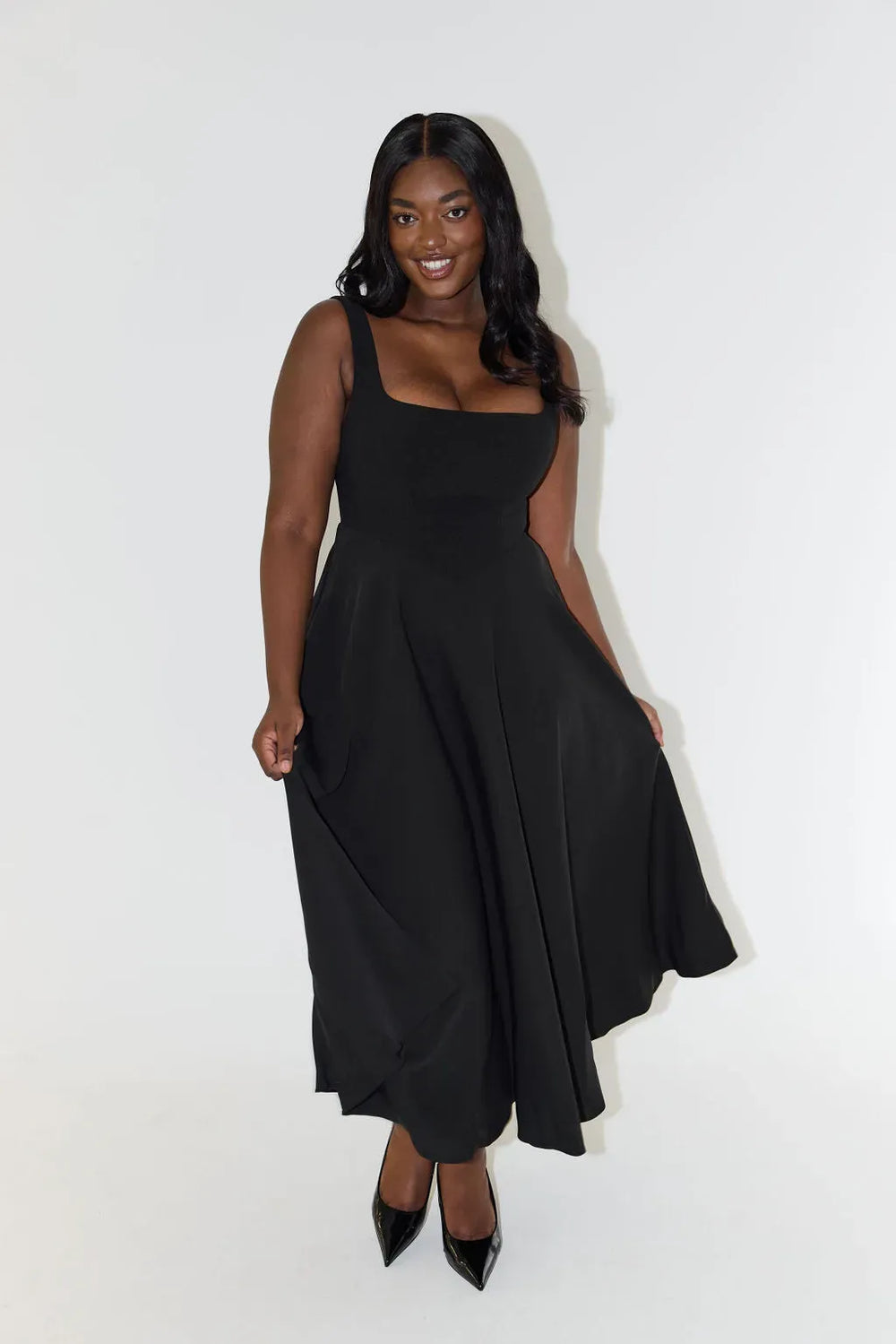 Yara-Belle High-Waist Square-Neck Midi Dress