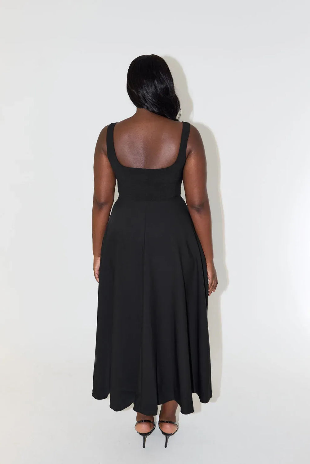 Yara-Belle High-Waist Square-Neck Midi Dress