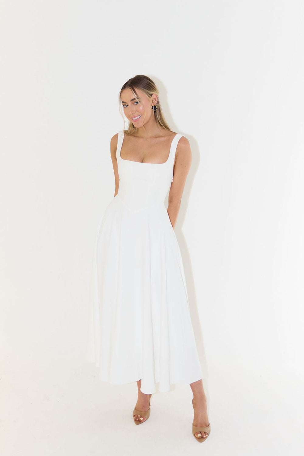 Yara-Belle High-Waist Square-Neck Midi Dress
