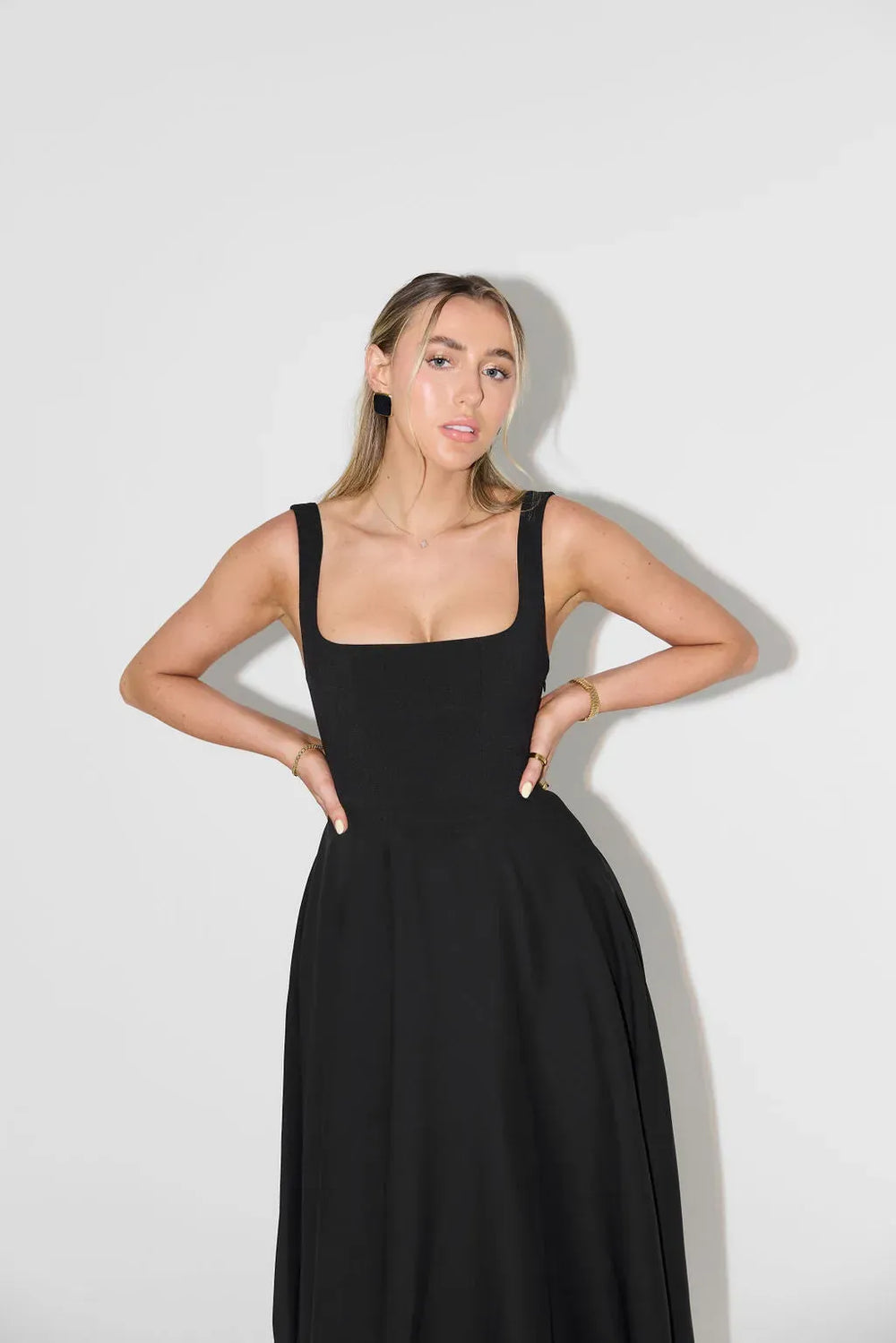 Yara-Belle High-Waist Square-Neck Midi Dress