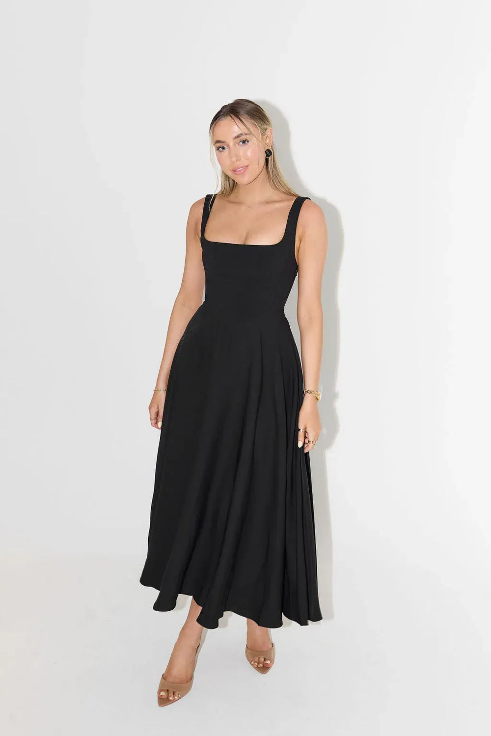 Yara-Belle High-Waist Square-Neck Midi Dress