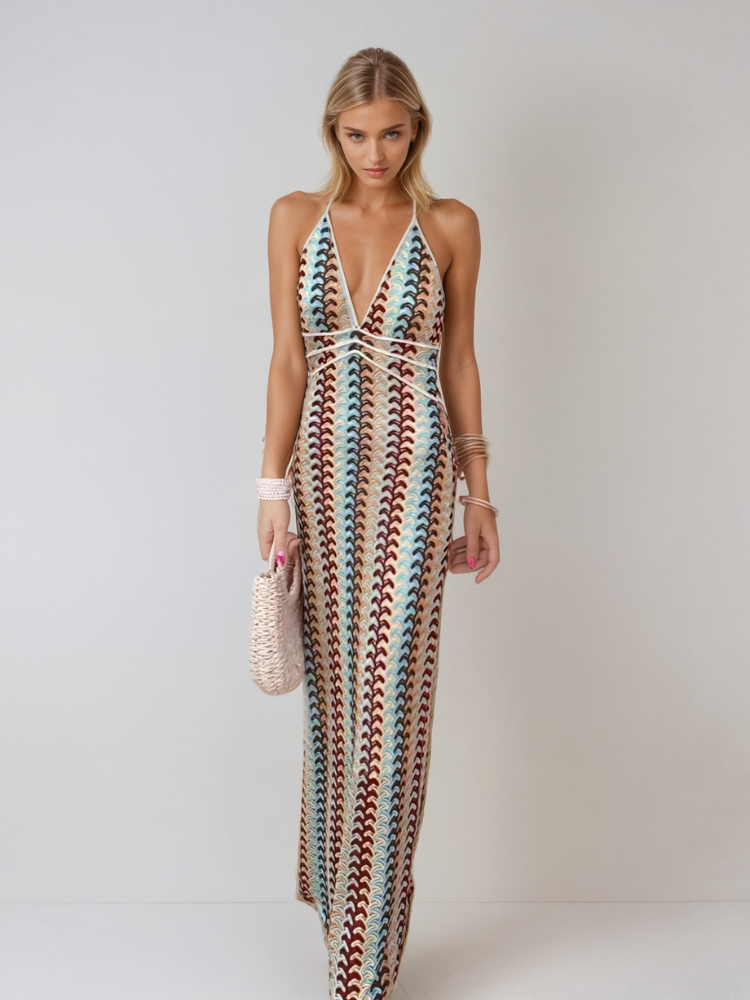 Delara Backless V-Neck Maxi Dress