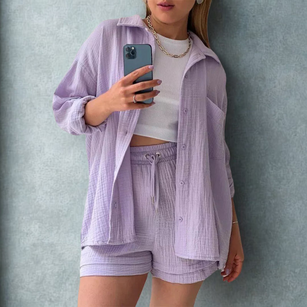 Elara Soft Cotton Shirt & Shorts Set