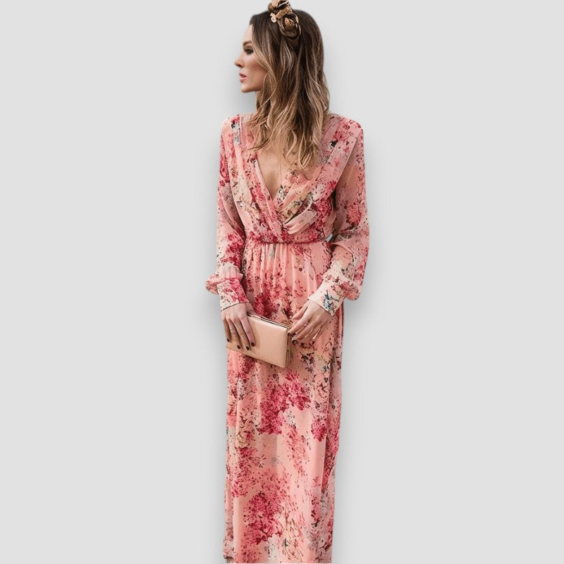 Pia Boho Floral V-Neck Maxi Dress