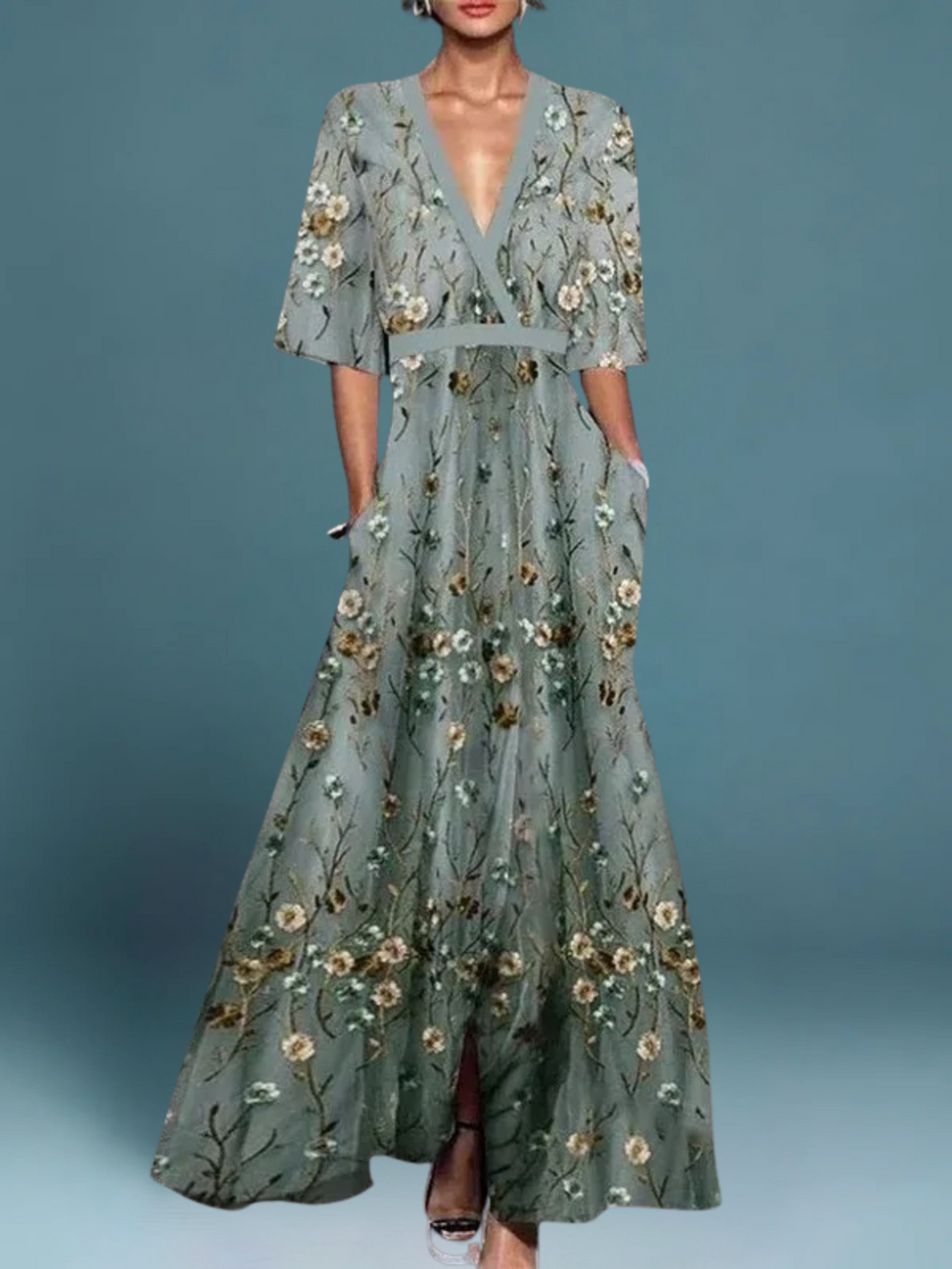 Florence Chic Refined Floral Print Maxi Dress for Evenings