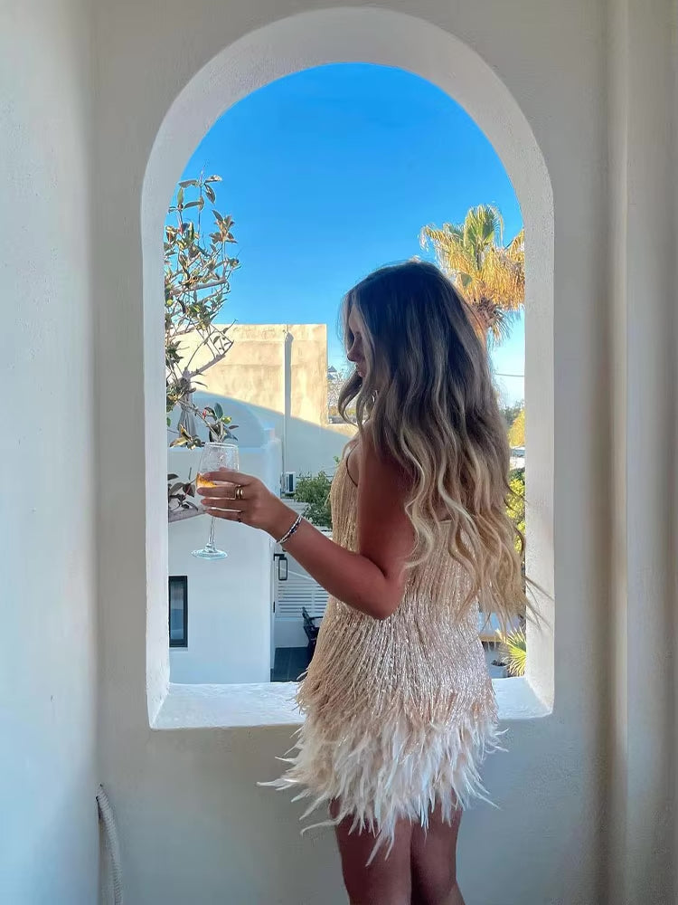 Sorvaya Stretch Polyester Feather Dress