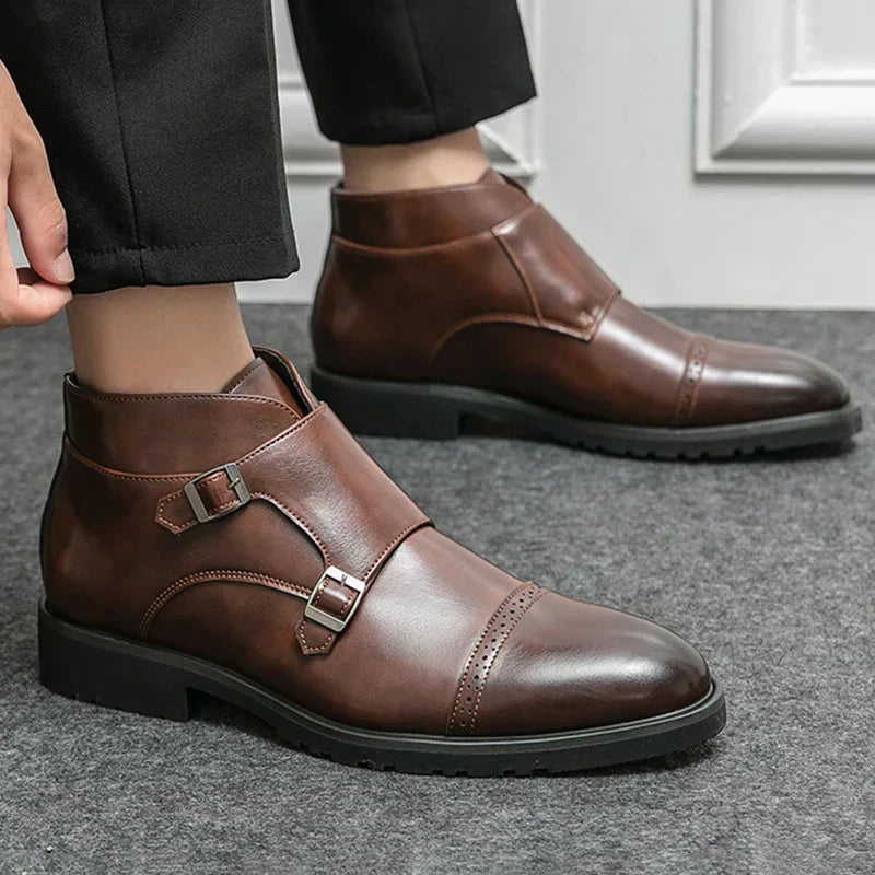 Levi Faux Leather Double Buckle Adjustable Casual Boots