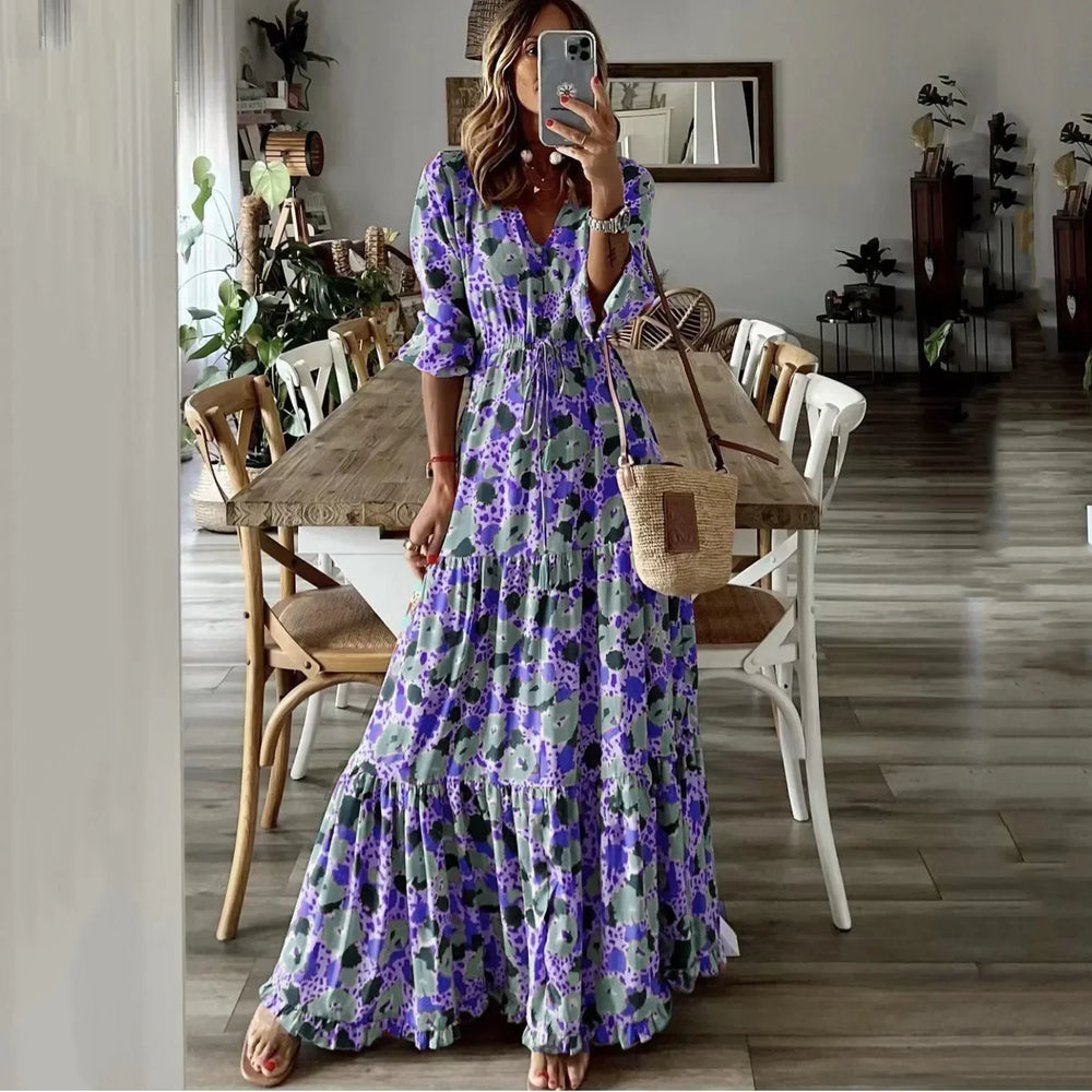 Liora Print V-Neck Swing Maxi Dress