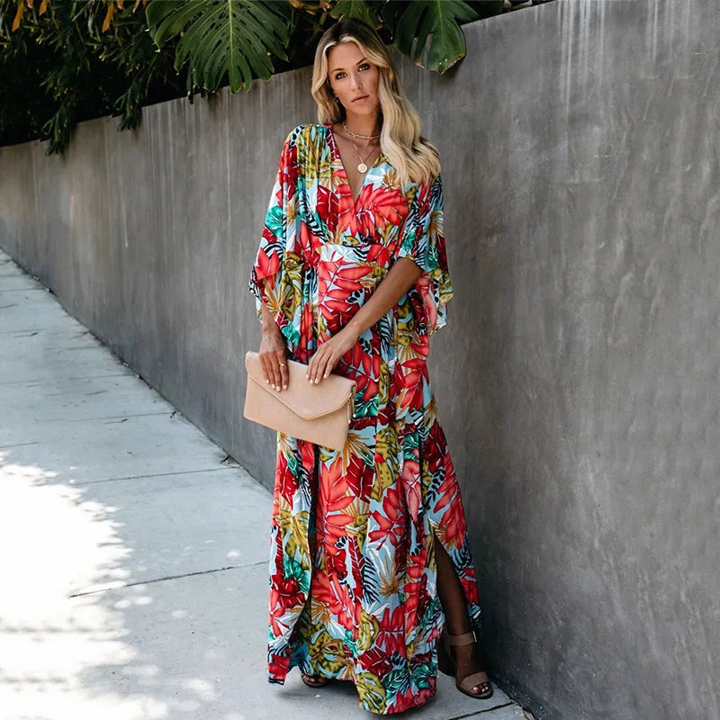 LunaBloom plus size Kimono Wickel Maxikleid Dress